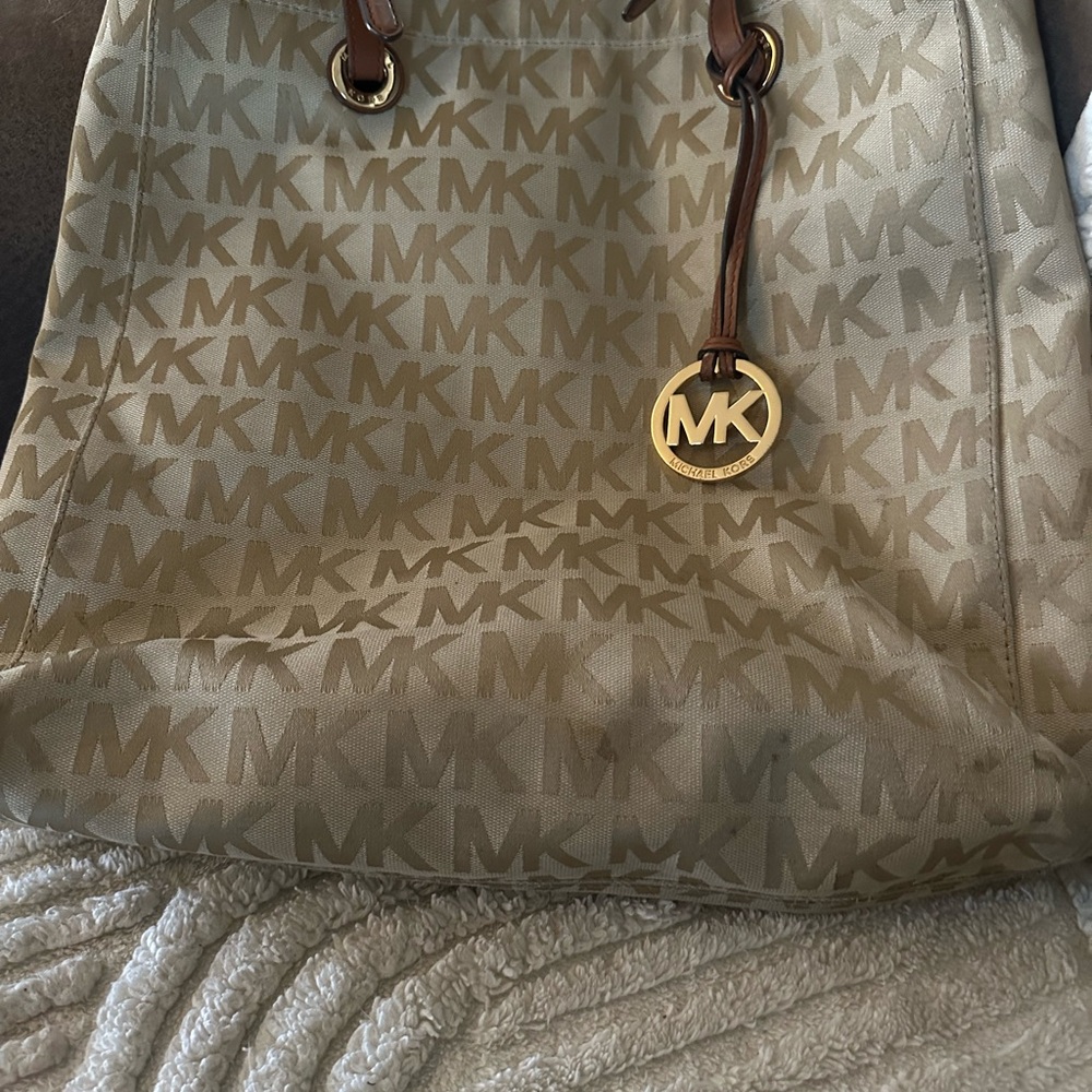 Michael Kors Beige Monogram Shoulder Bag